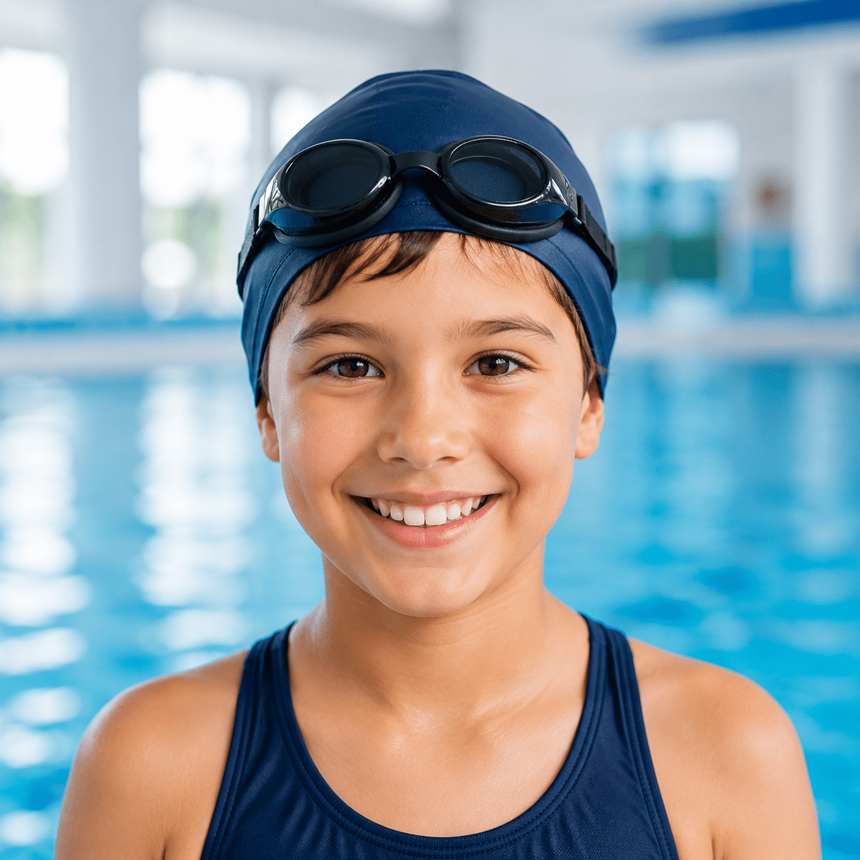 Child Swimmer in Blue Pool